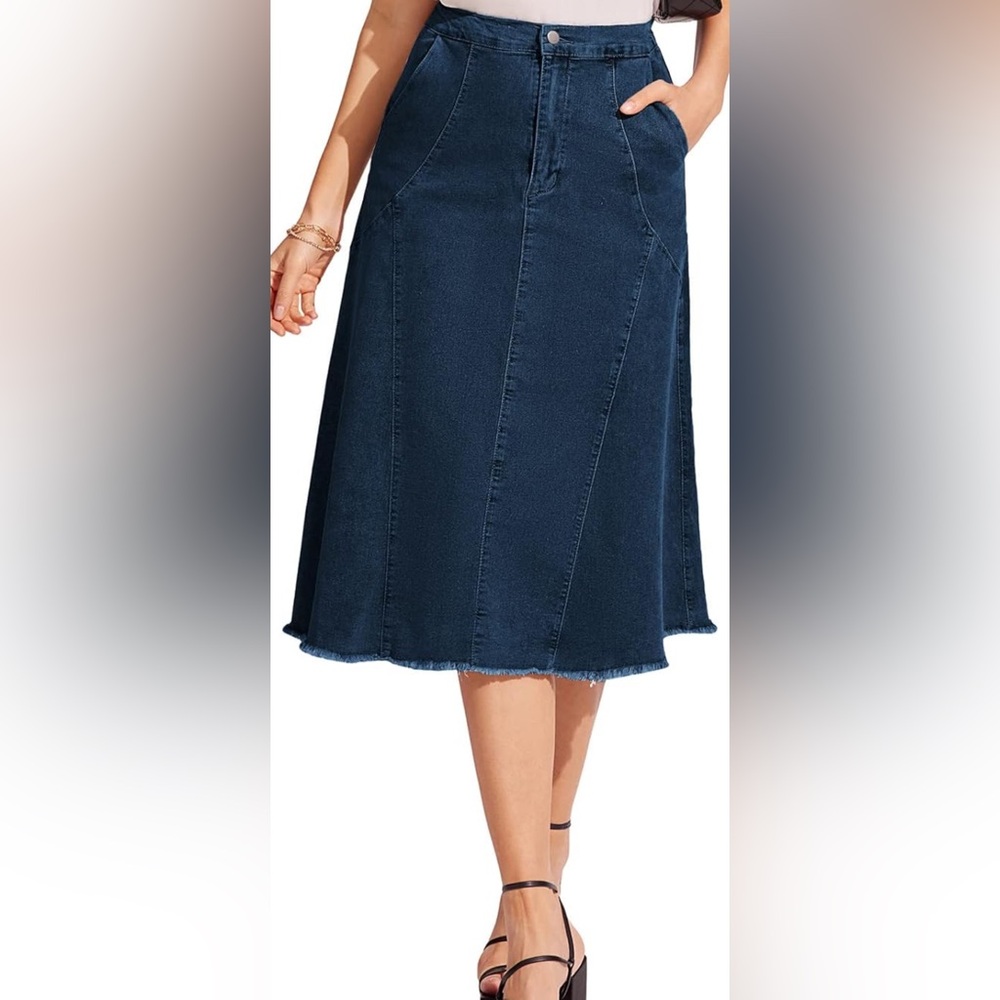 Classic Blue Denim Midi Skirt